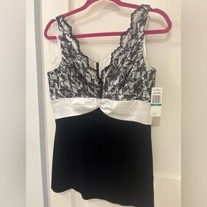 Alex Evenings Black and White Lace and Velvet Top, NWT